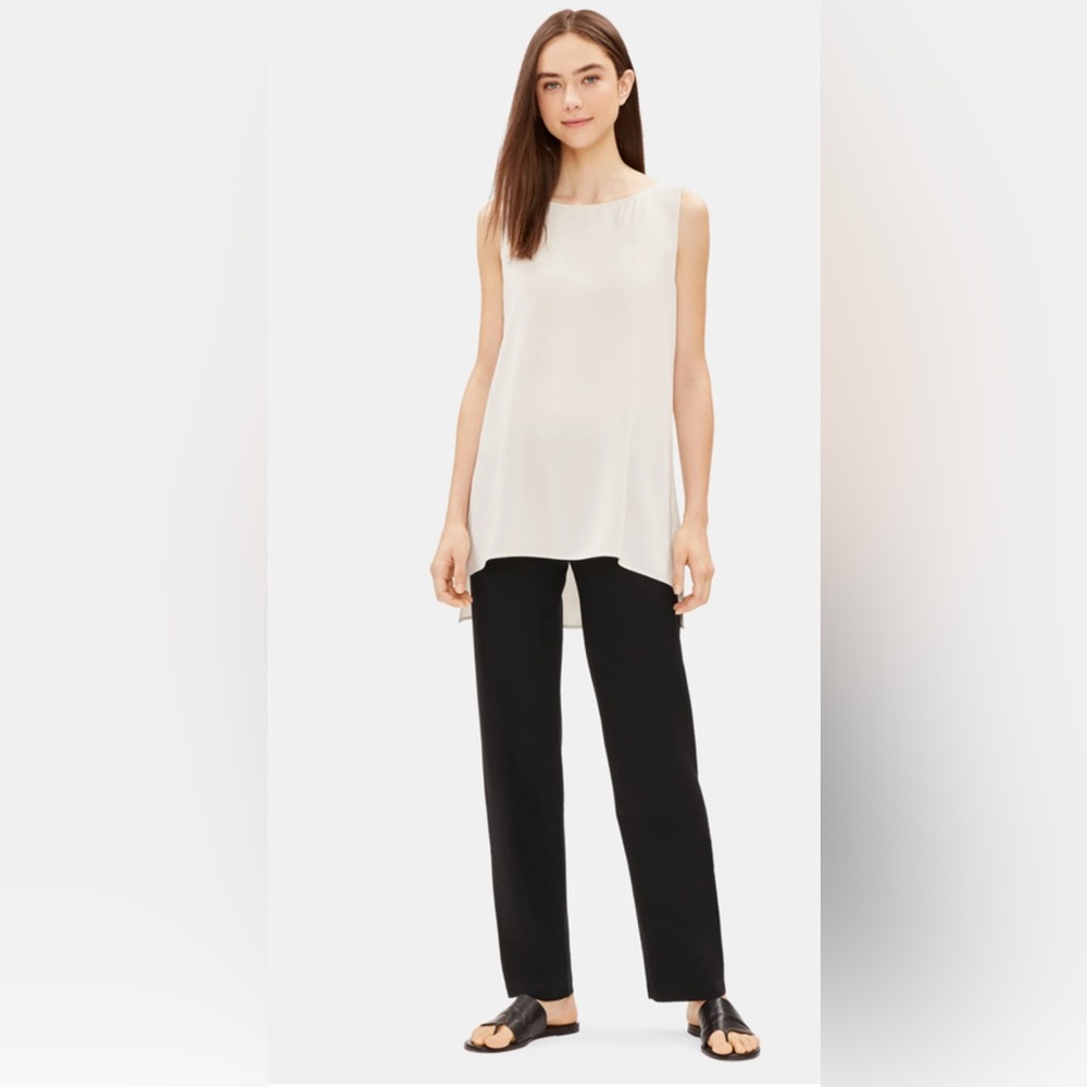 Eileen Fisher Size Petite PS Straight Pant Black Pull On Stretch Ponte